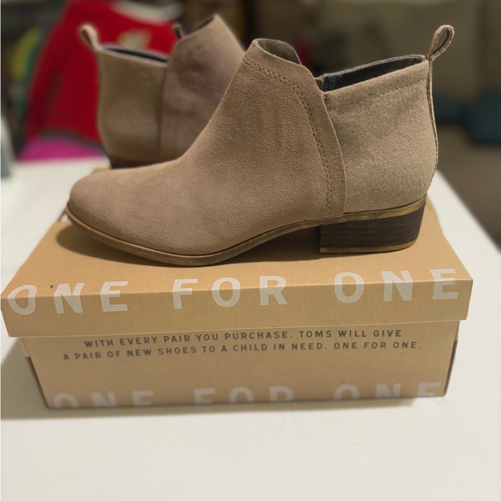 Toms Tan Ankle Booties with Suede Finish